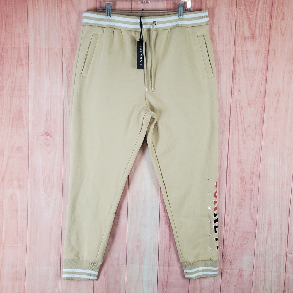 Sonneti London Varsity Jogger‎ Pants Mens 2XL Tan Graphic Fleece Lined Athletic